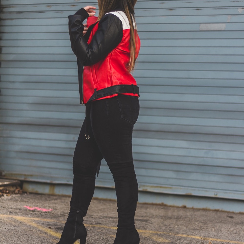 Color Block Biker Jacket